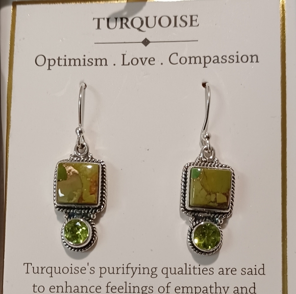 SHIVAM STERLING SILVER TURQUOISE & TOPAZ EARRINGSAPPROXIMATELY 1 1/4 INCH LONG - Picture 4 of 8